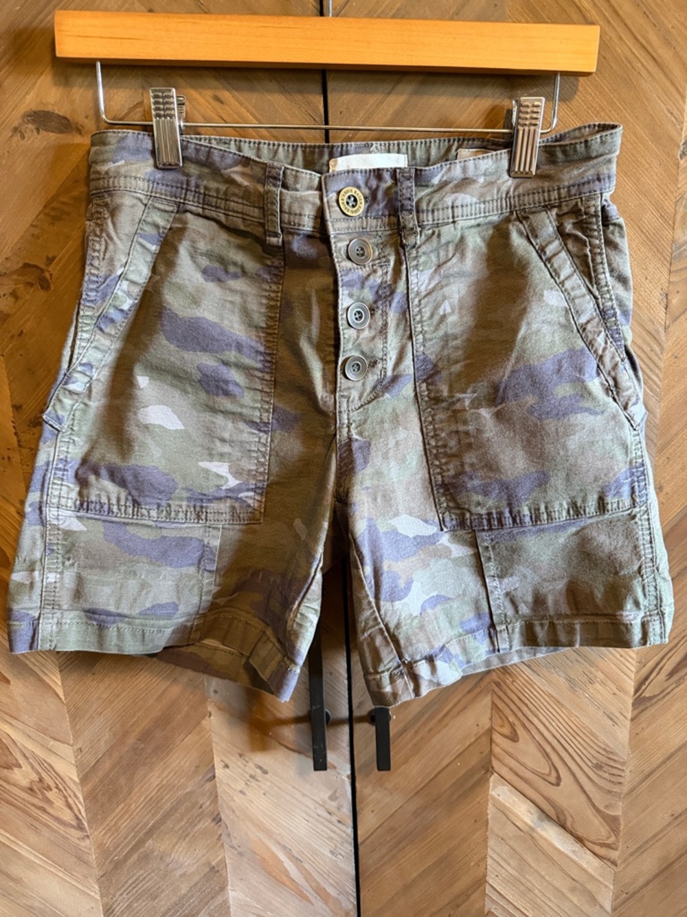 Anthropologie Olive Camo Button-Front Utility Shorts